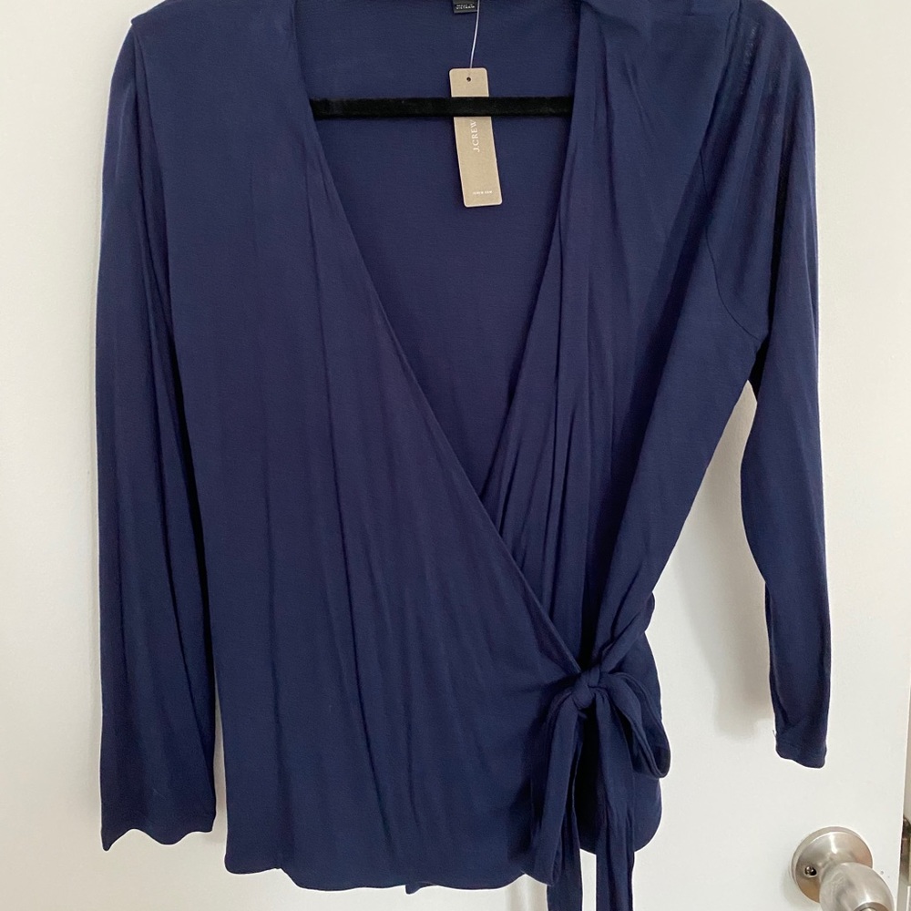 J Crew Navy Wrap Top